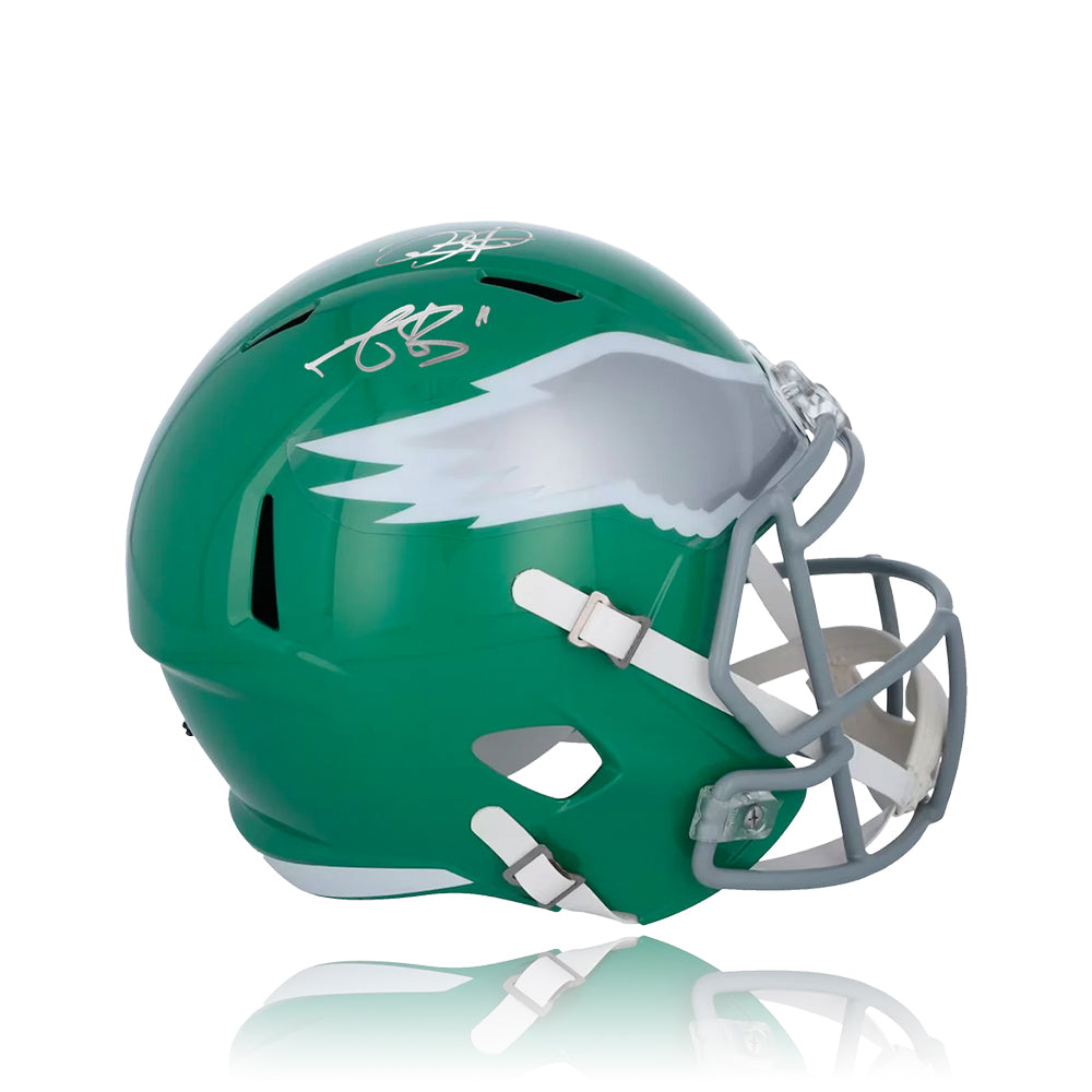 Jalen Hurts & AJ Brown Philadelphia Eagles Autographed Full-Size Alternate Kelly Green Speed Helmet