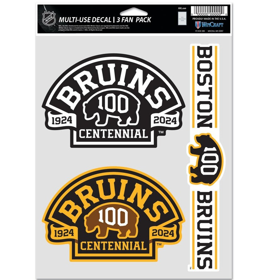 Boston Bruins 100th Anniversary 3-Piece Fan Multi Use Decal Set