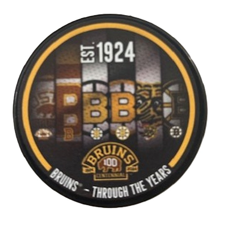 Boston Bruins Centennial Through the Years Logo Puck
