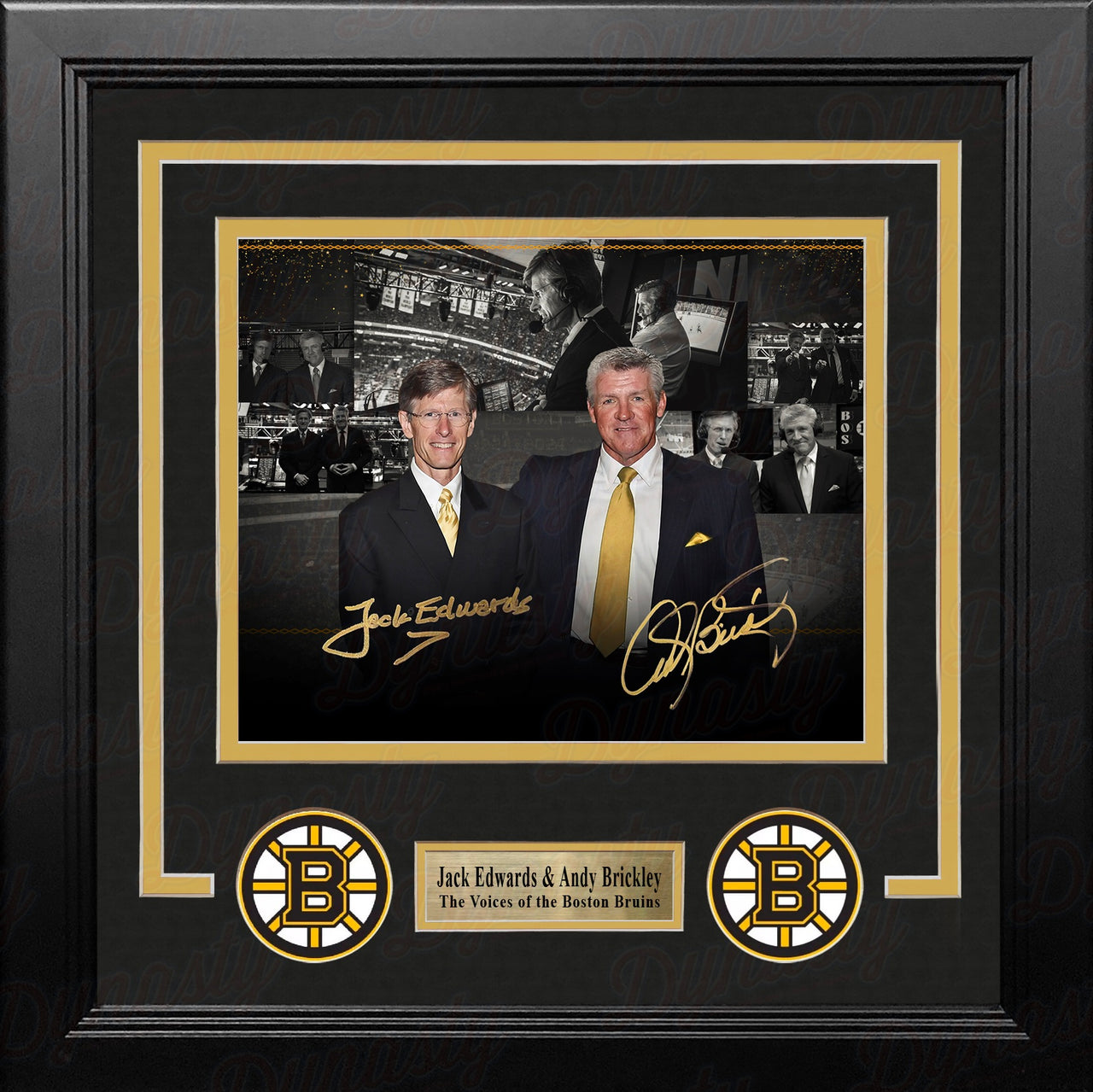 Jack Edwards & Andy Brickley Boston Bruins Autographed 8" x 10" Framed Collage Hockey Photo