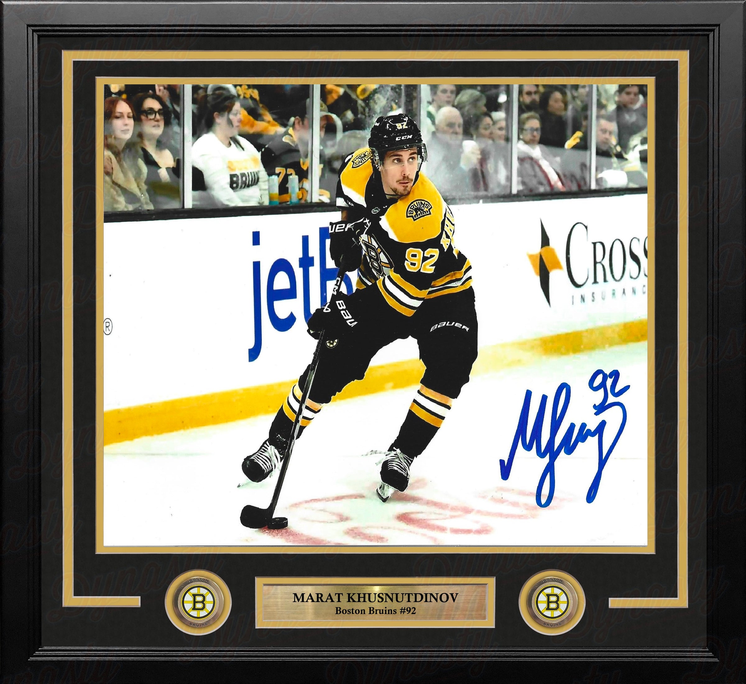 Marat Khusnutdinov in Action Boston Bruins Autographed 11" x 14" Framed Hockey Photo