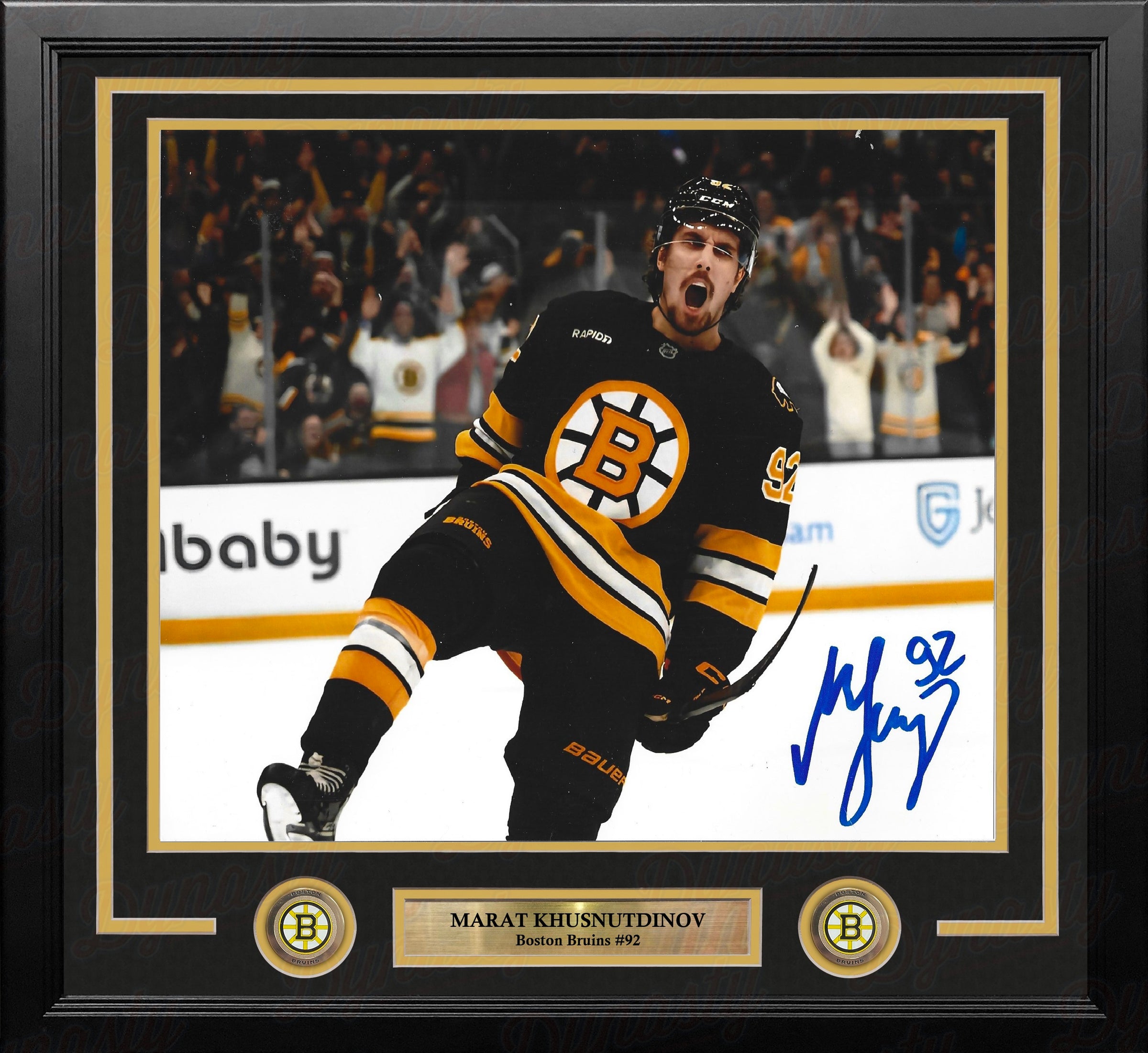 Marat Khusnutdinov Celebration Boston Bruins Autographed 11" x 14" Framed Hockey Photo