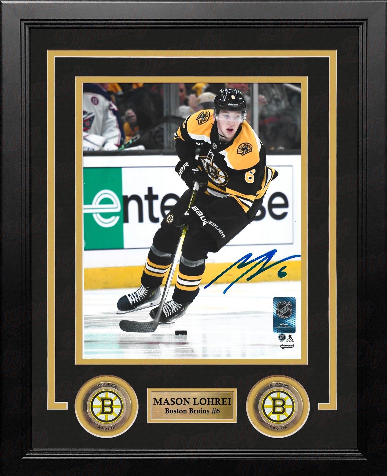 Mason Lohrei in Action Boston Bruins Autographed 8" x 10" Framed Hockey Photo