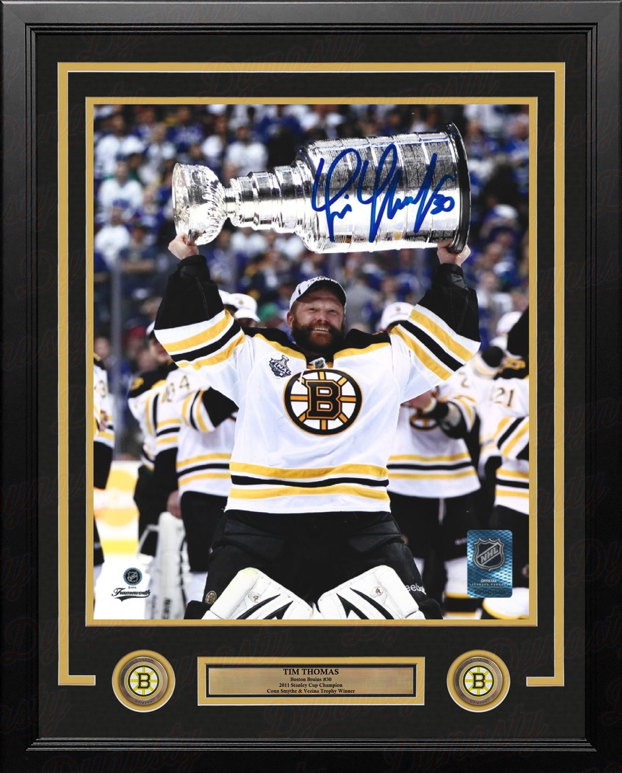 Tim Thomas 2011 Stanley Cup Champions Boston Bruins Autographed 11" x 14" Framed Hockey Photo