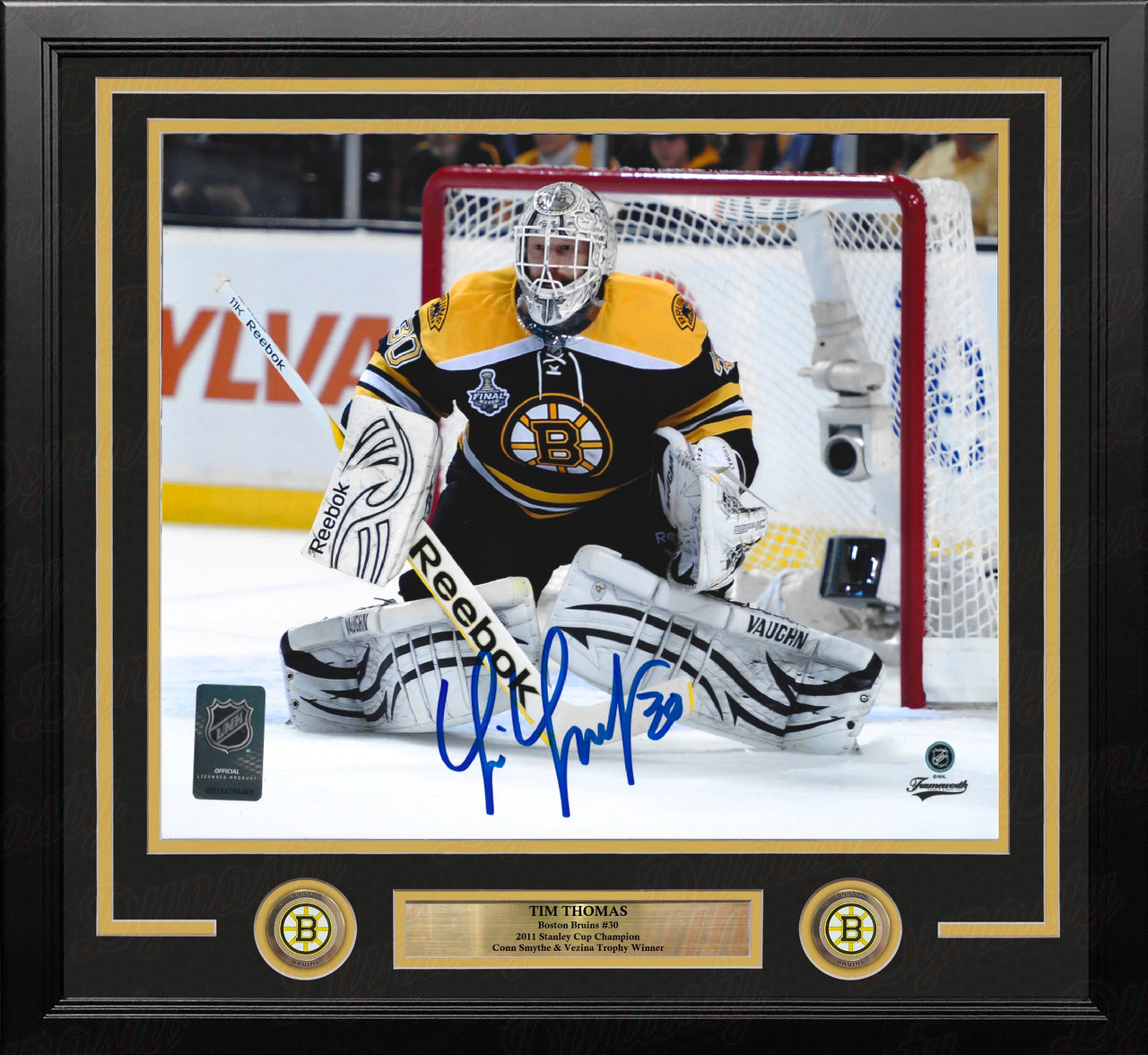Tim Thomas 2011 Stanley Cup Finals Action Boston Bruins Autographed 11" x 14" Framed Hockey Photo