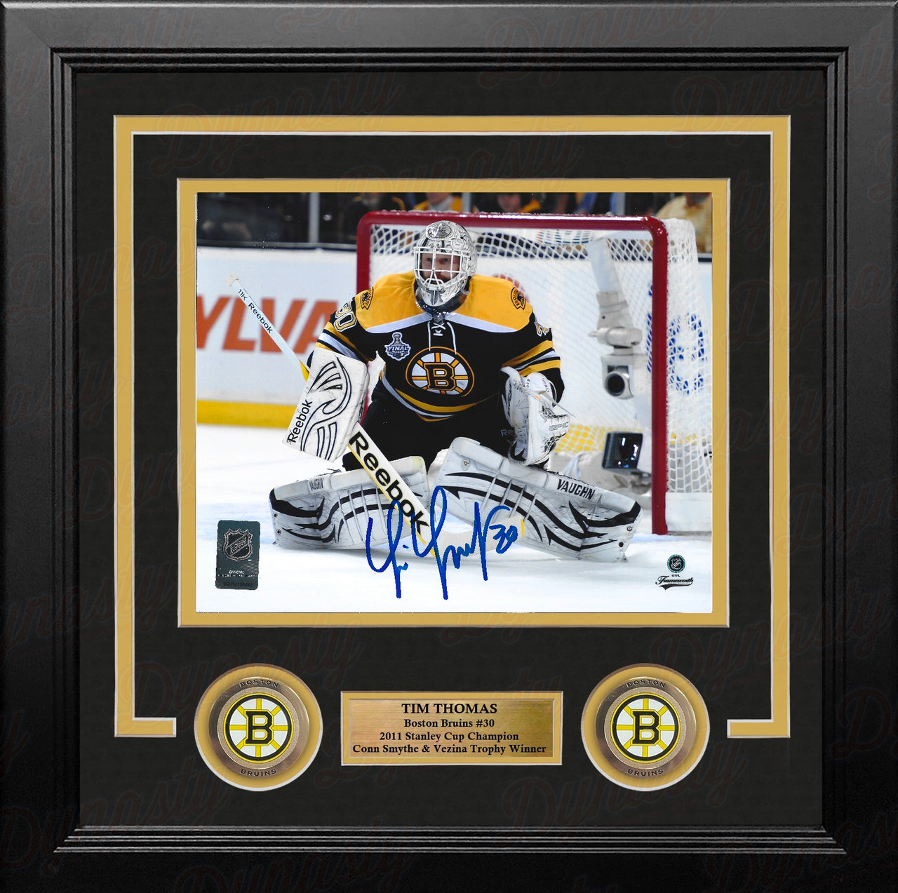 Tim Thomas 2011 Stanley Cup Finals Action Boston Bruins Autographed 8" x 10" Framed Hockey Photo