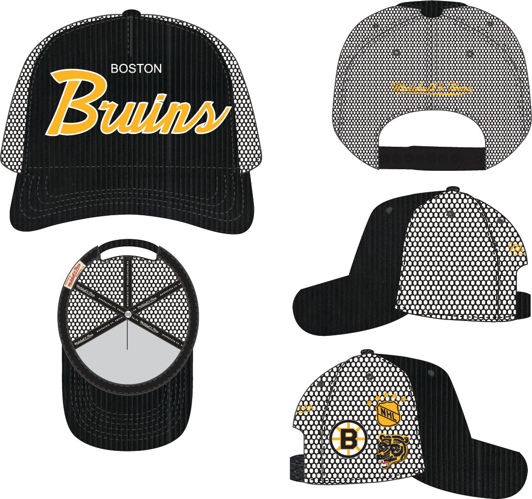 Boston Bruins Mitchell & Ness Times Up Snapback Vintage Trucker Hat