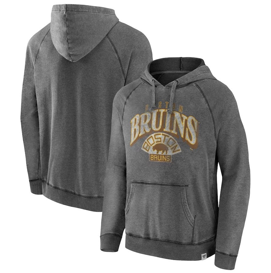 Boston Bruins Heritage Broken Ice Washed Raglan Pullover Hoodie - Gray