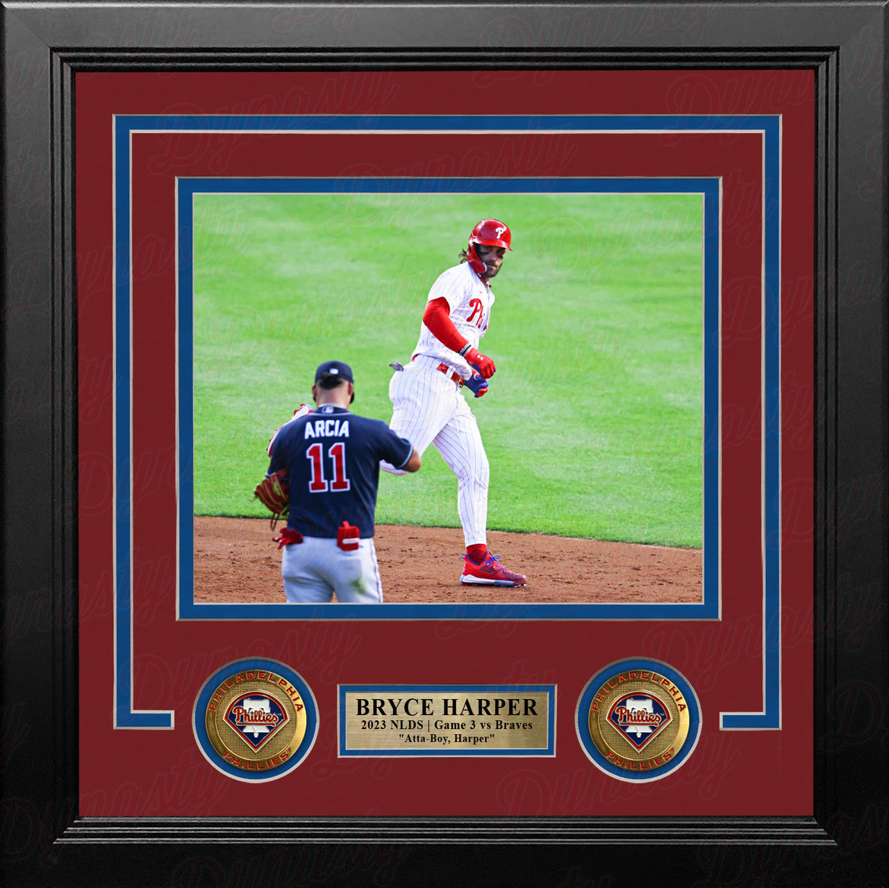 Bryce Harper Stares Down Arcia 2023 NLDS Philadelphia Phillies 8" x 10" Framed Baseball Photo