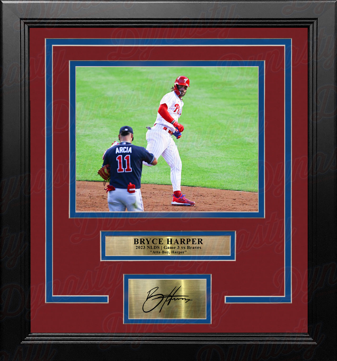 Bryce Harper Stares Down Arcia Philadelphia Phillies 8x10 Framed Photo with Engraved Autograph