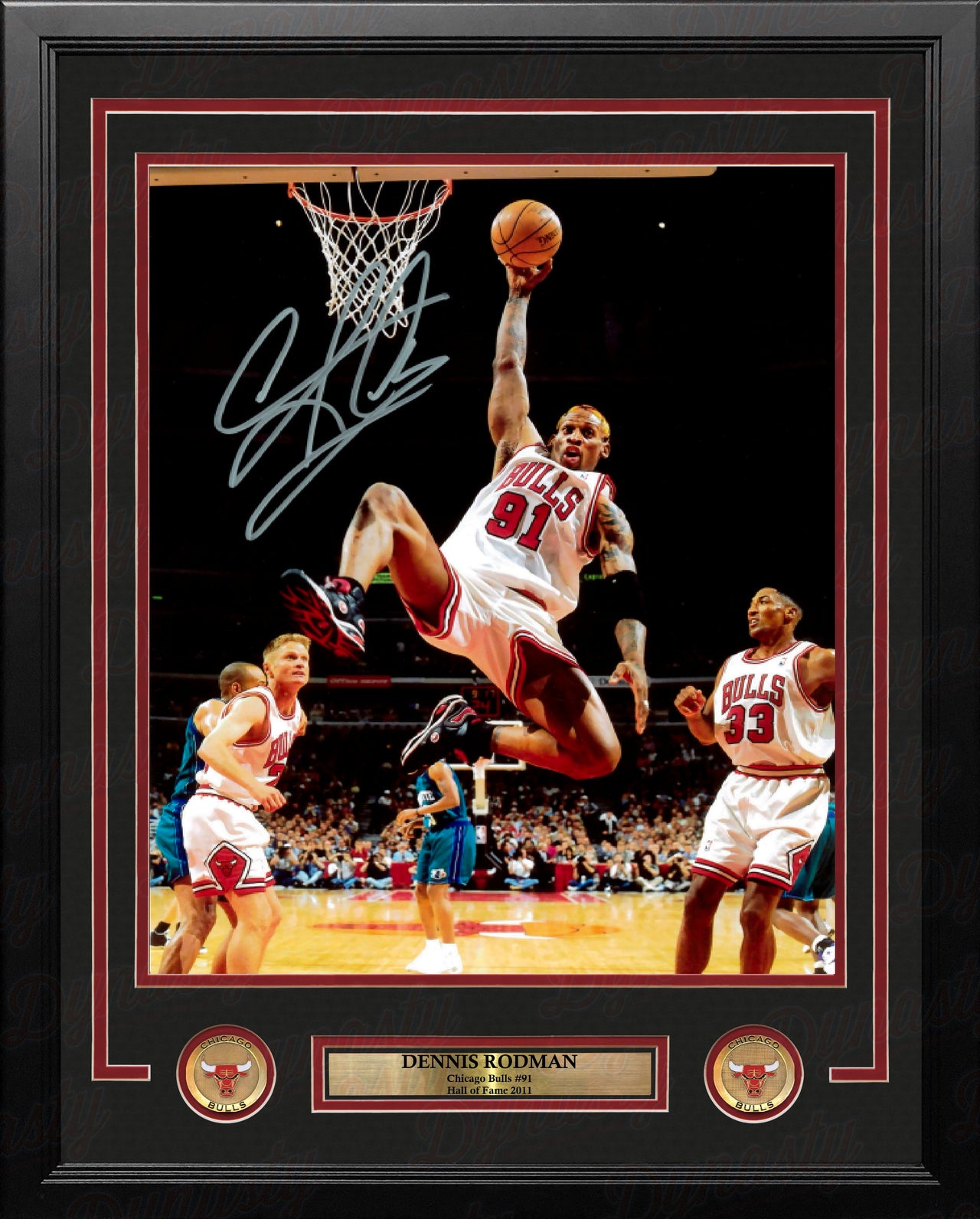 Dennis Rodman Slam Dunk Chicago Bulls Autographed 16" x 20" Framed Basketball Photo