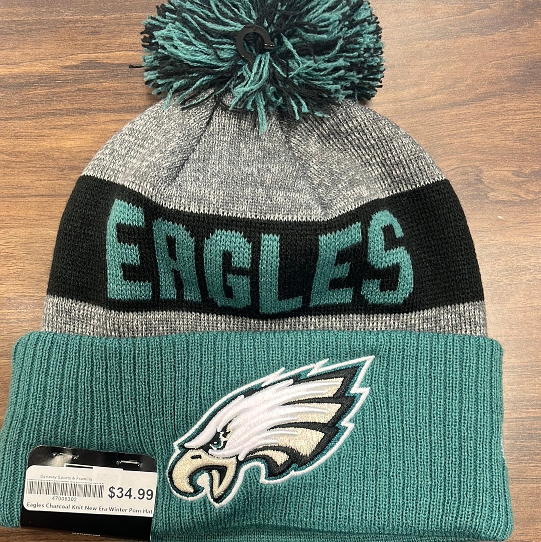 Philadelphia Eagles Charcoal Knit New Era Winter Pom Hat