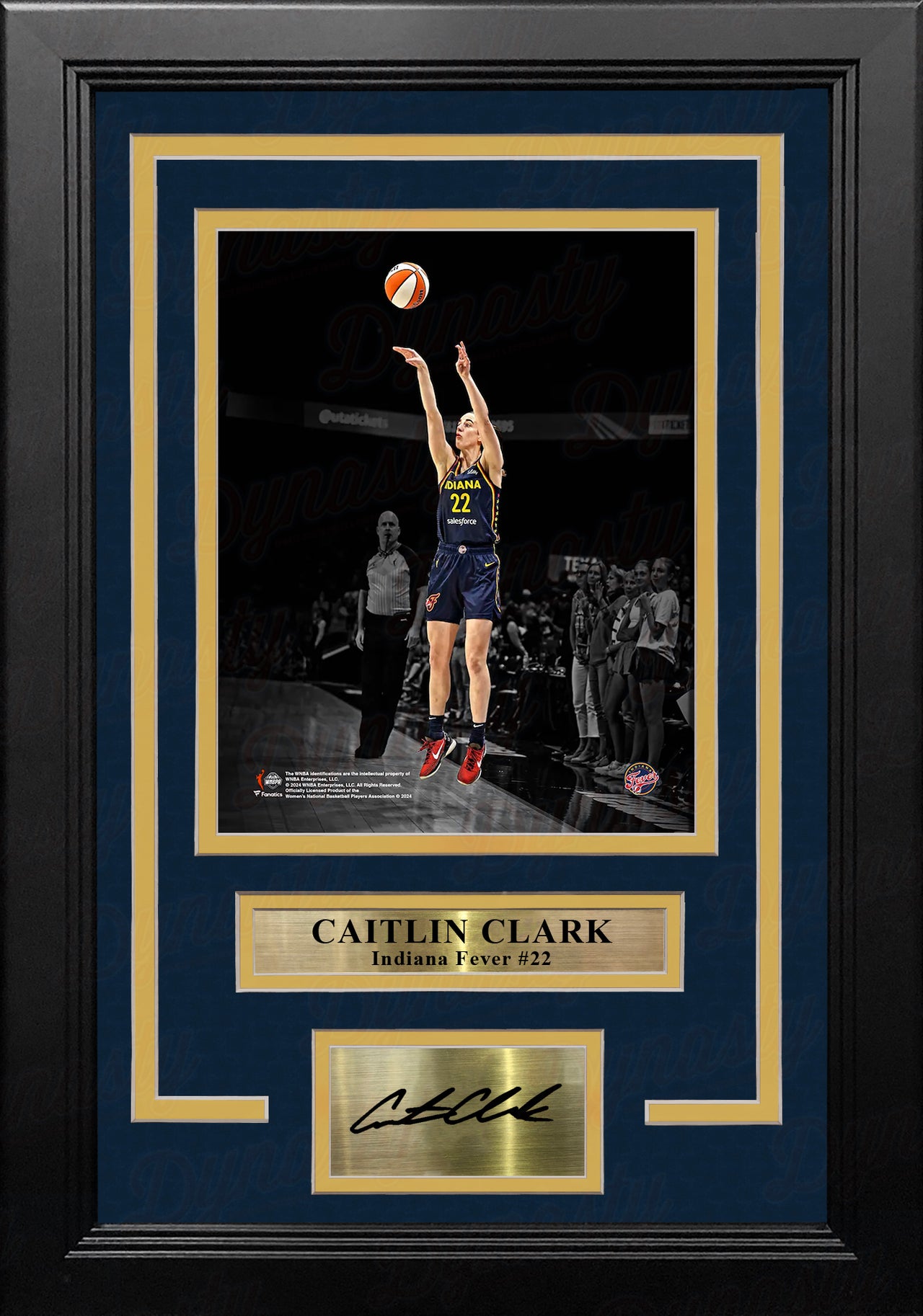 Caitlin Clark Shooting Action Indiana Fever 8x10 Framed WNBA Blackout Photo with Engraved Autograph