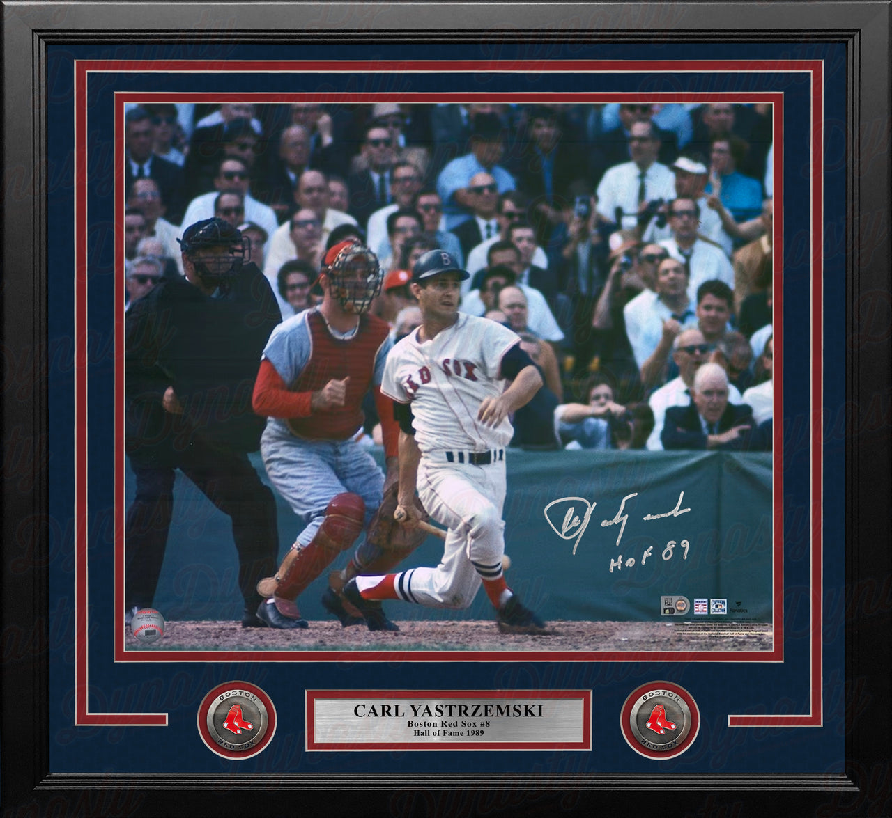 Carl Yastrzemski Boston Red Sox Autographed 16" x 20" Framed Baseball Photo Inscribed Hall of Fame