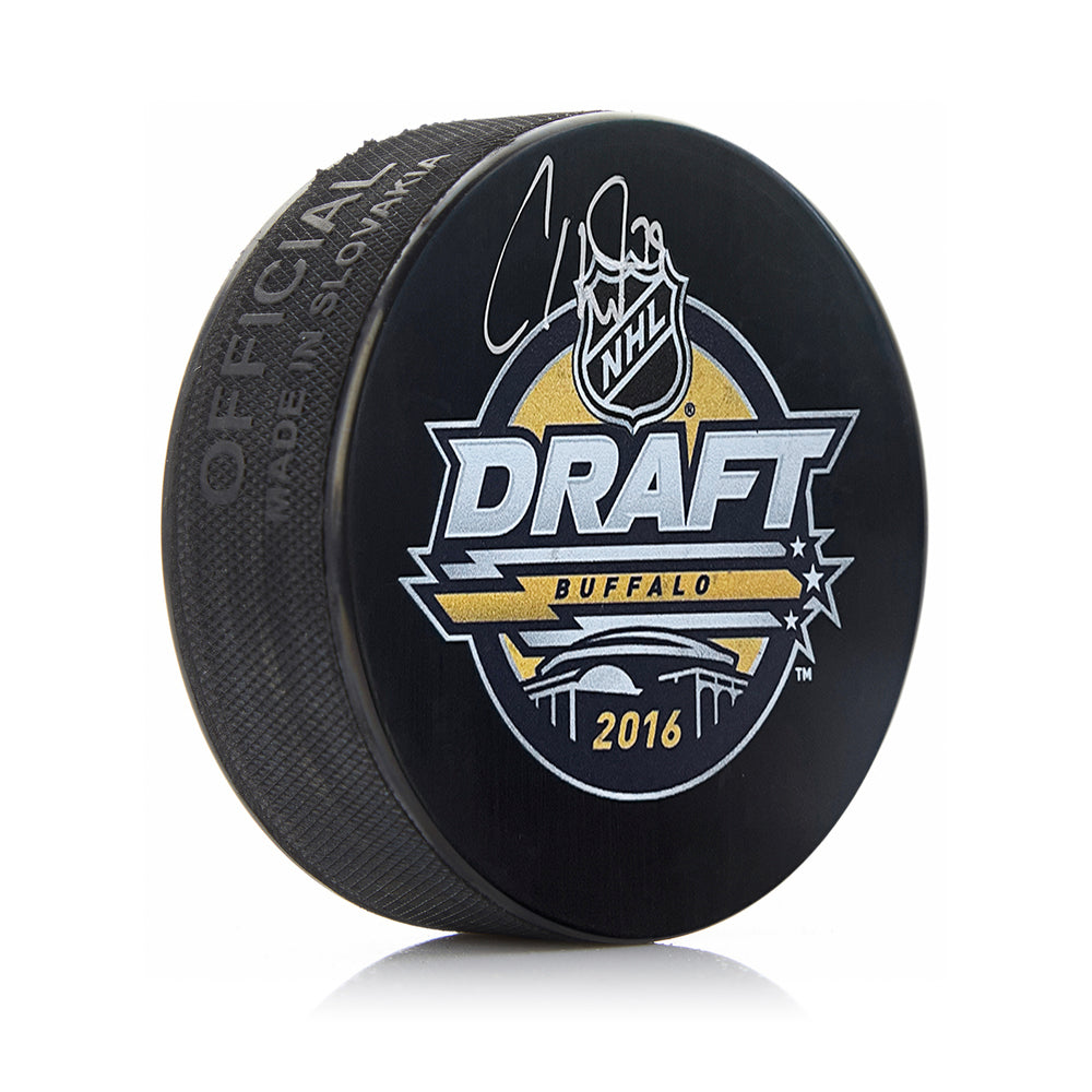 Carter Hart Philadelphia Flyers Autographed 2016 NHL Hockey Draft Logo Puck