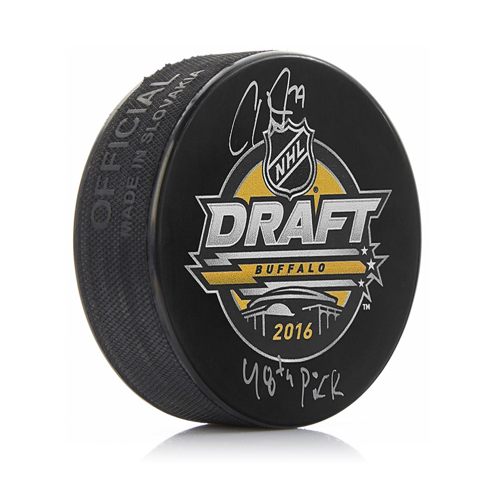 Carter Hart Philadelphia Flyers Autographed 2016 NHL Hockey Draft Puck with 48th Pick Inscription