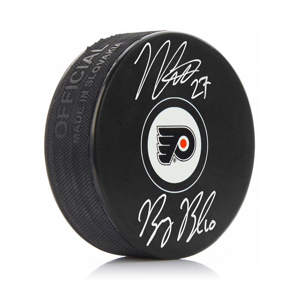 Noah Cates & Bobby Brink Autographed Philadelphia Flyers Hockey Logo Puck