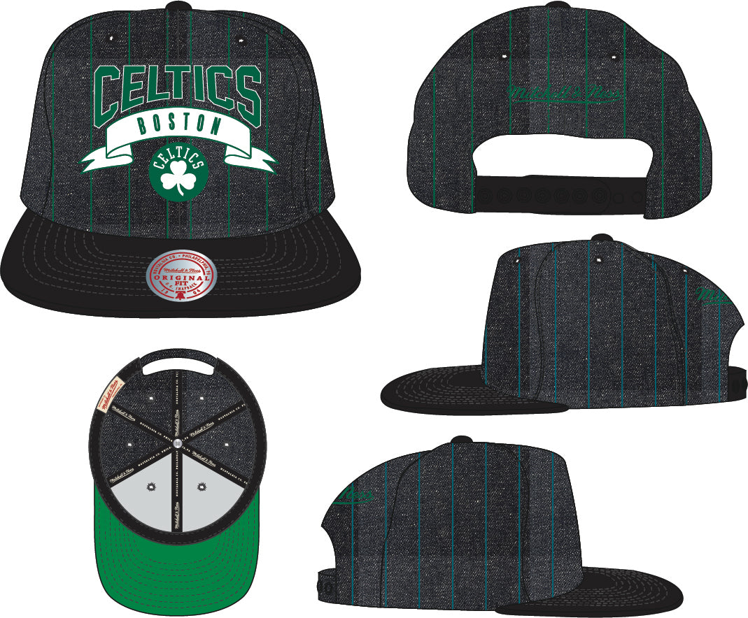 Boston Celtics Mitchell & Ness Dem Stripes Snapback Hat