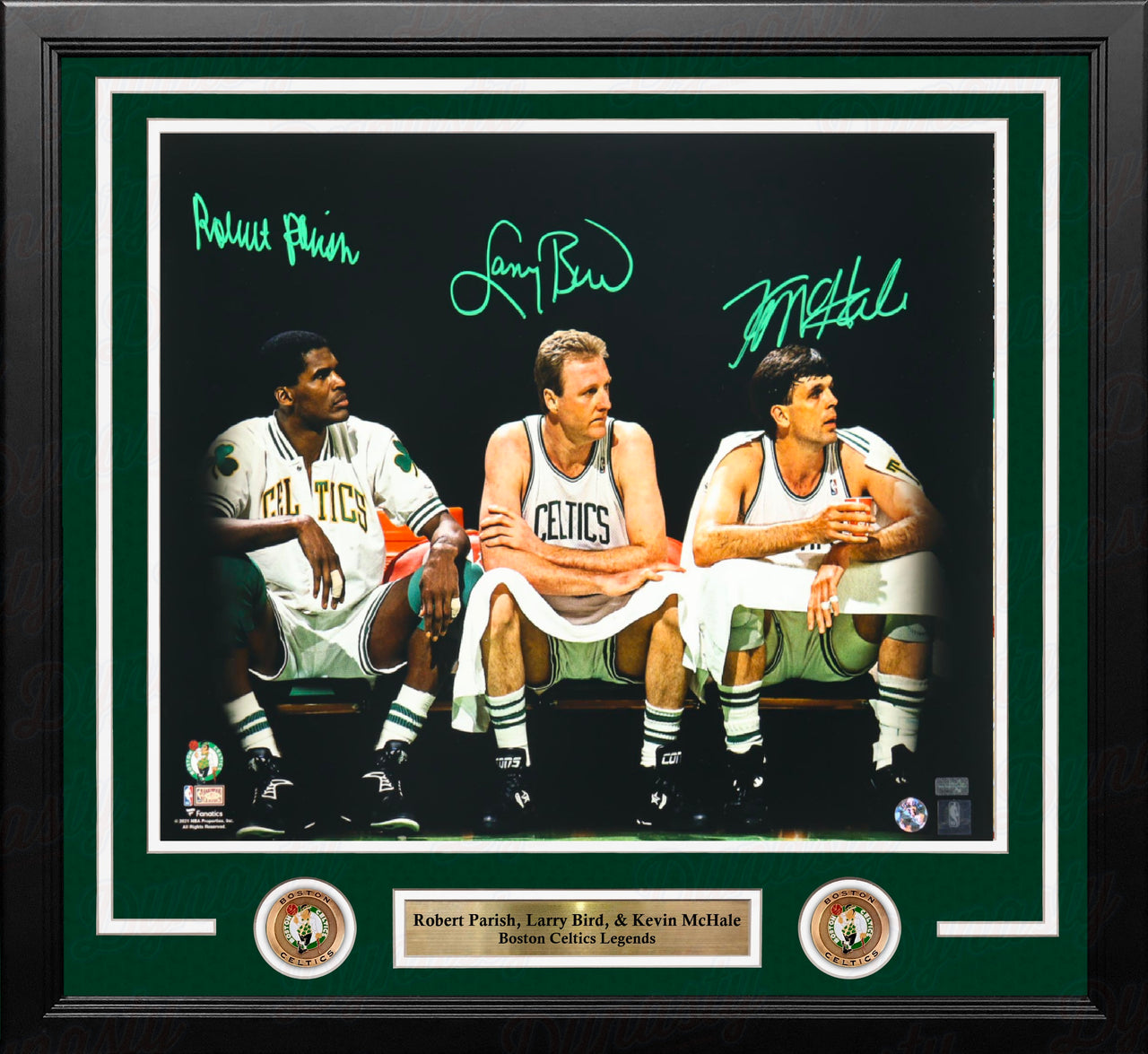 Robert Parish, Larry Bird, & Kevin McHale Boston Celtics Autographed 16" x 20" Framed Basketball Photo