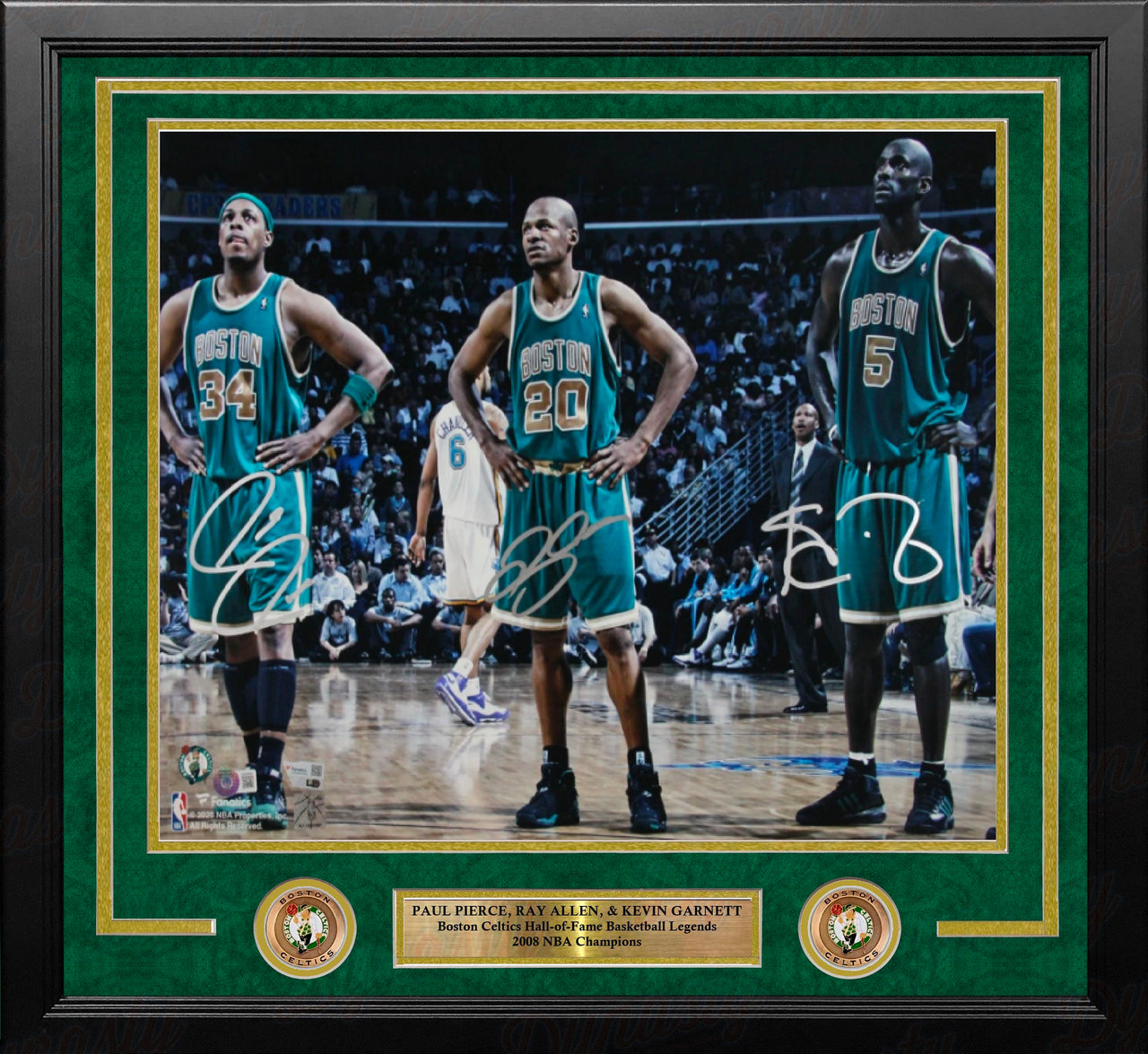 Paul Pierce, Ray Allen, & Kevin Garnett Boston Celtics Autographed 16" x 20" Framed Basketball Photo
