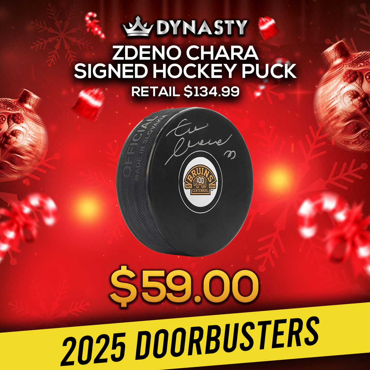 Zdeno Chara Boston Bruins Autographed 100th Anniversary Hockey Puck | Doorbuster