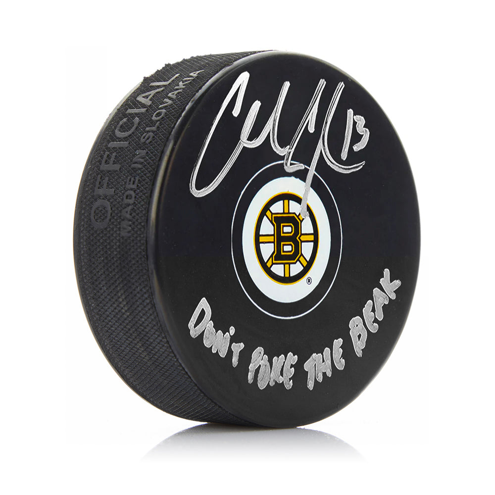 Charlie Coyle Boston Bruins Autographed Hockey Puck Inscribed Don't Poke the Bear
