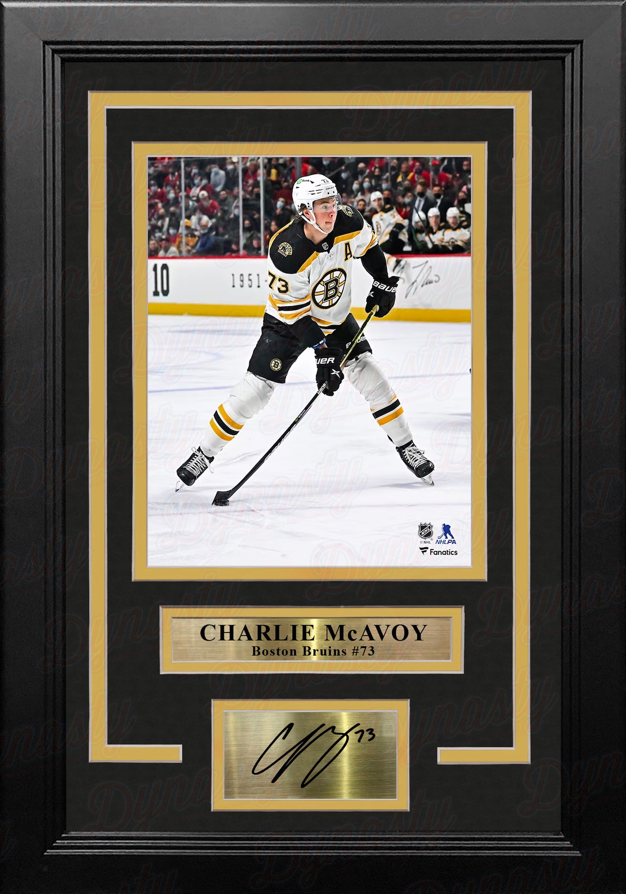 Charlie McAvoy in Action Boston Bruins 8" x 10" Vertical Framed Hockey Photo with Engraved Autograph