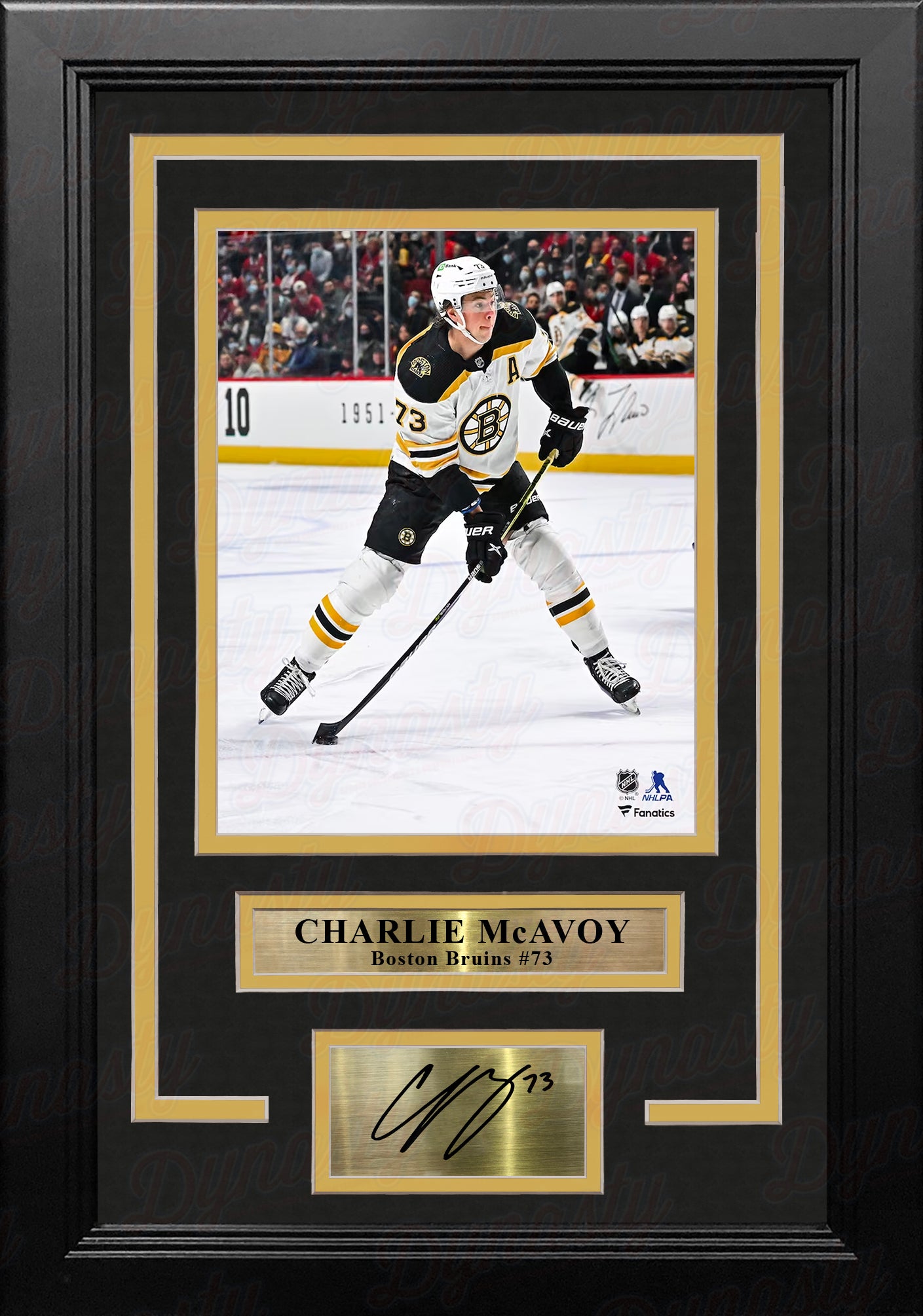 Charlie McAvoy in Action Boston Bruins 8" x 10" Vertical Framed Hockey Photo with Engraved Autograph