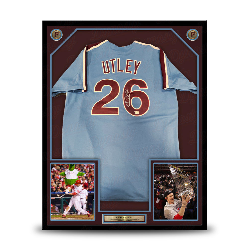 Chase Utley Philadelphia Phillies Autographed Framed Throwback Jersey