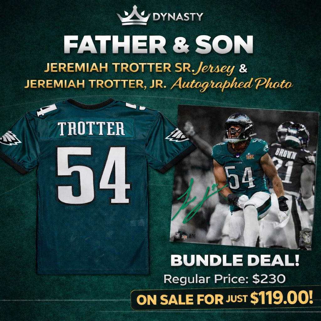 Jeremiah Trotter Sr. & Jr. Philadelphia Eagles Jersey & Photo Bundle