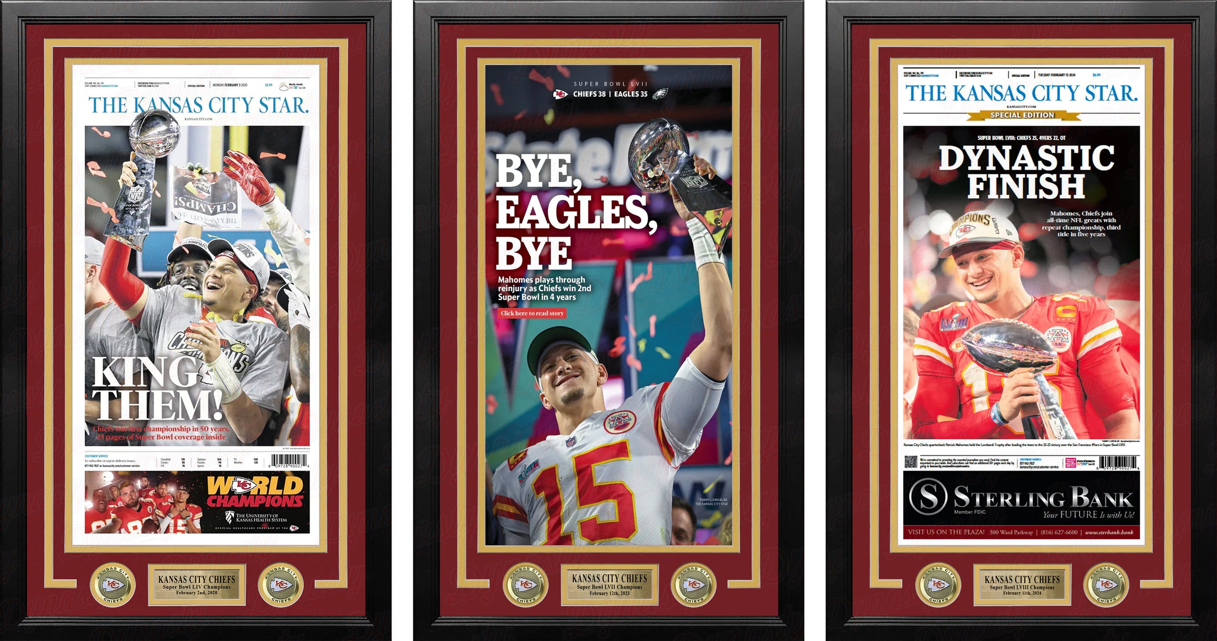 Patrick Mahomes Kansas City Chiefs Super Bowl Champions Framed Newspapers (3 Super Bowls)
