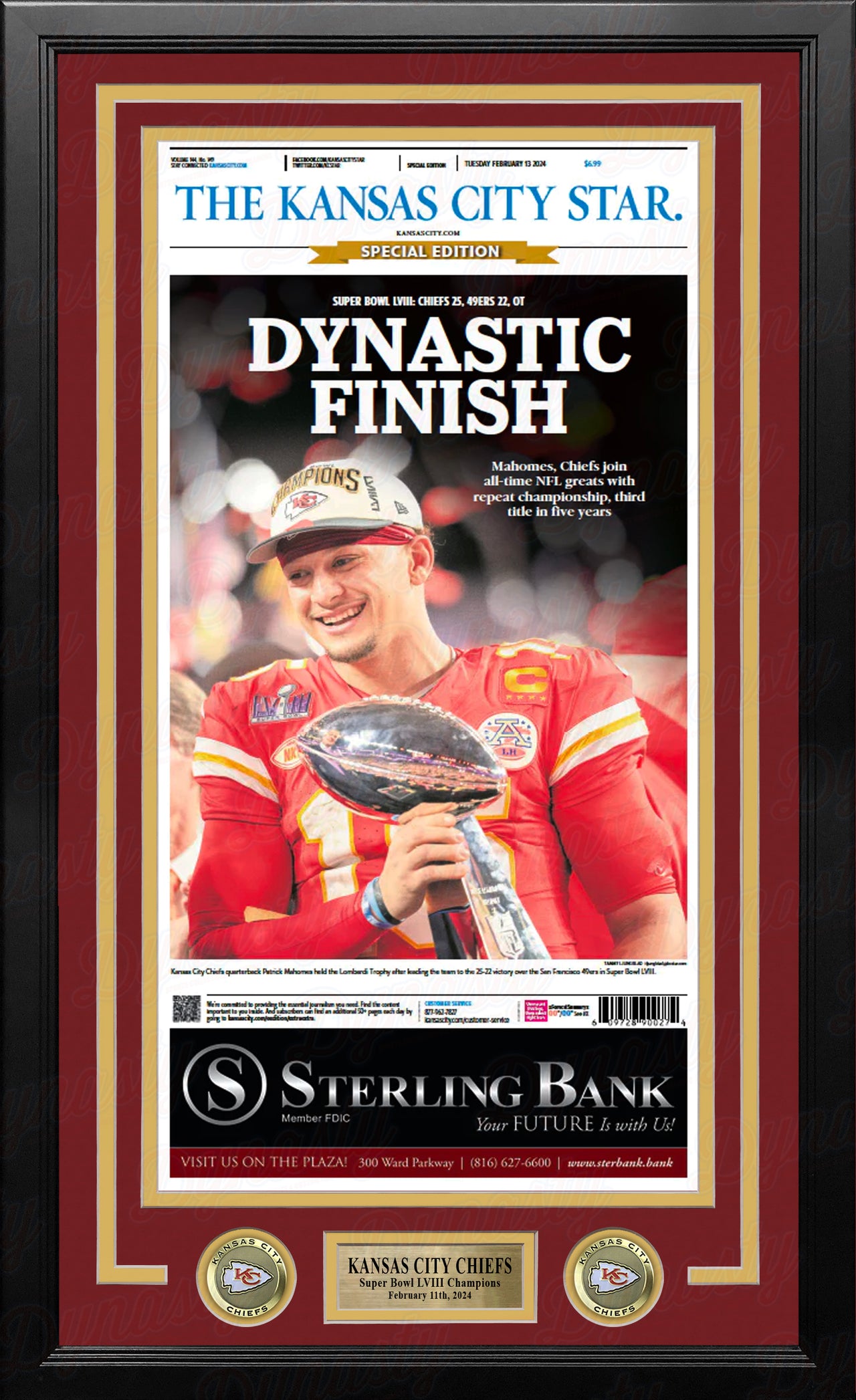 Kansas City Chiefs Super Bowl LVIII Championship Framed Kansas City Star Newspaper