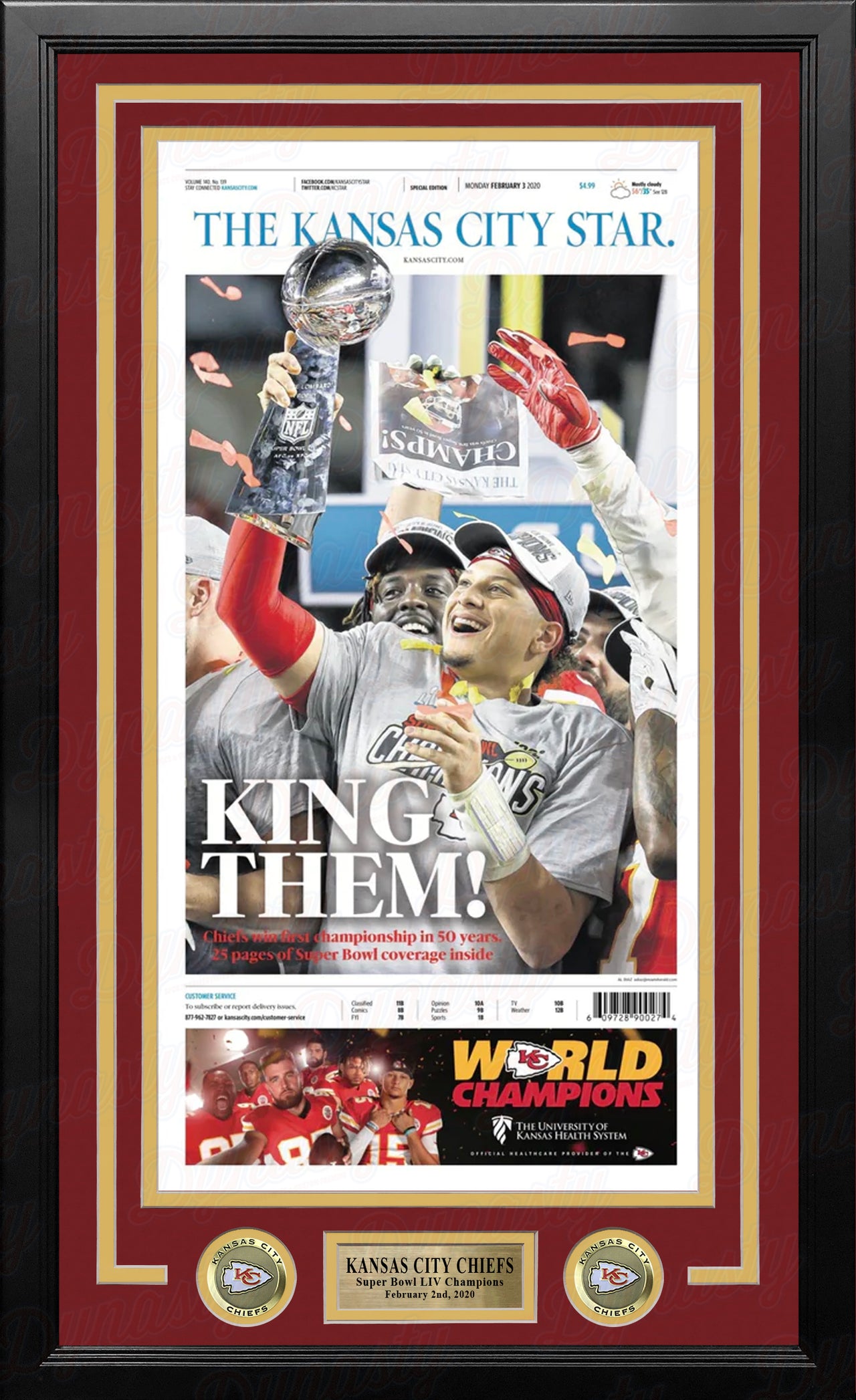 Kansas City Chiefs Super Bowl LIV Championship Framed Kansas City Star Newspaper
