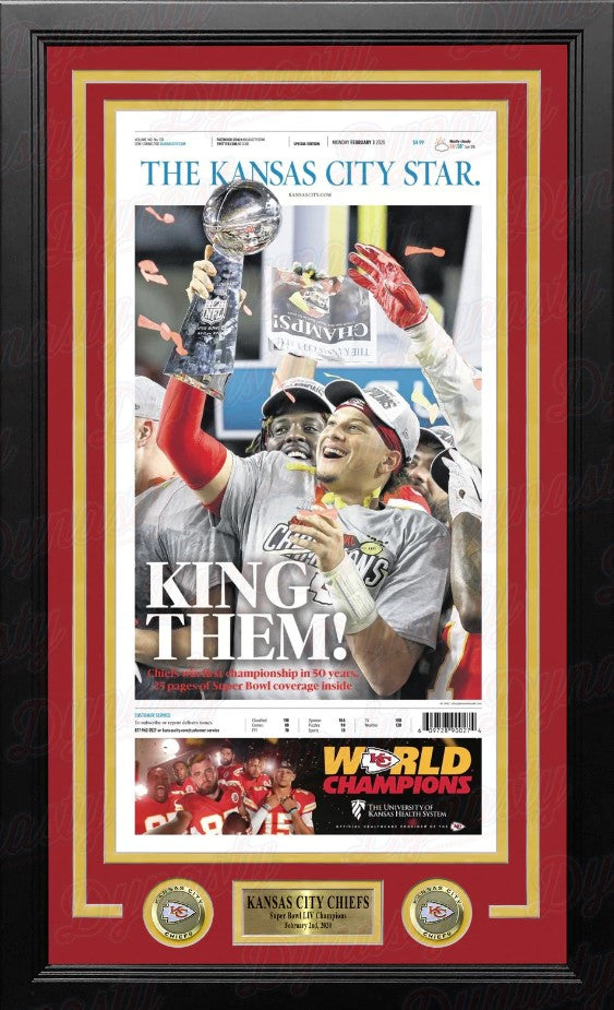 Patrick Mahomes Kansas City Chiefs Super Bowl Champions Framed Newspapers - Super Bowl LIV and LVII