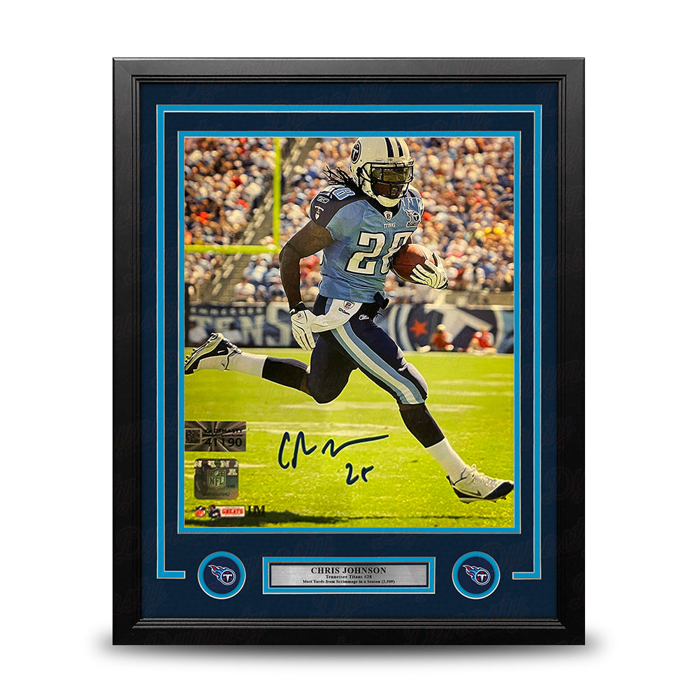 Chris Johnson in Action Tennessee Titans Autographed 11" x 14" Framed Football Photo