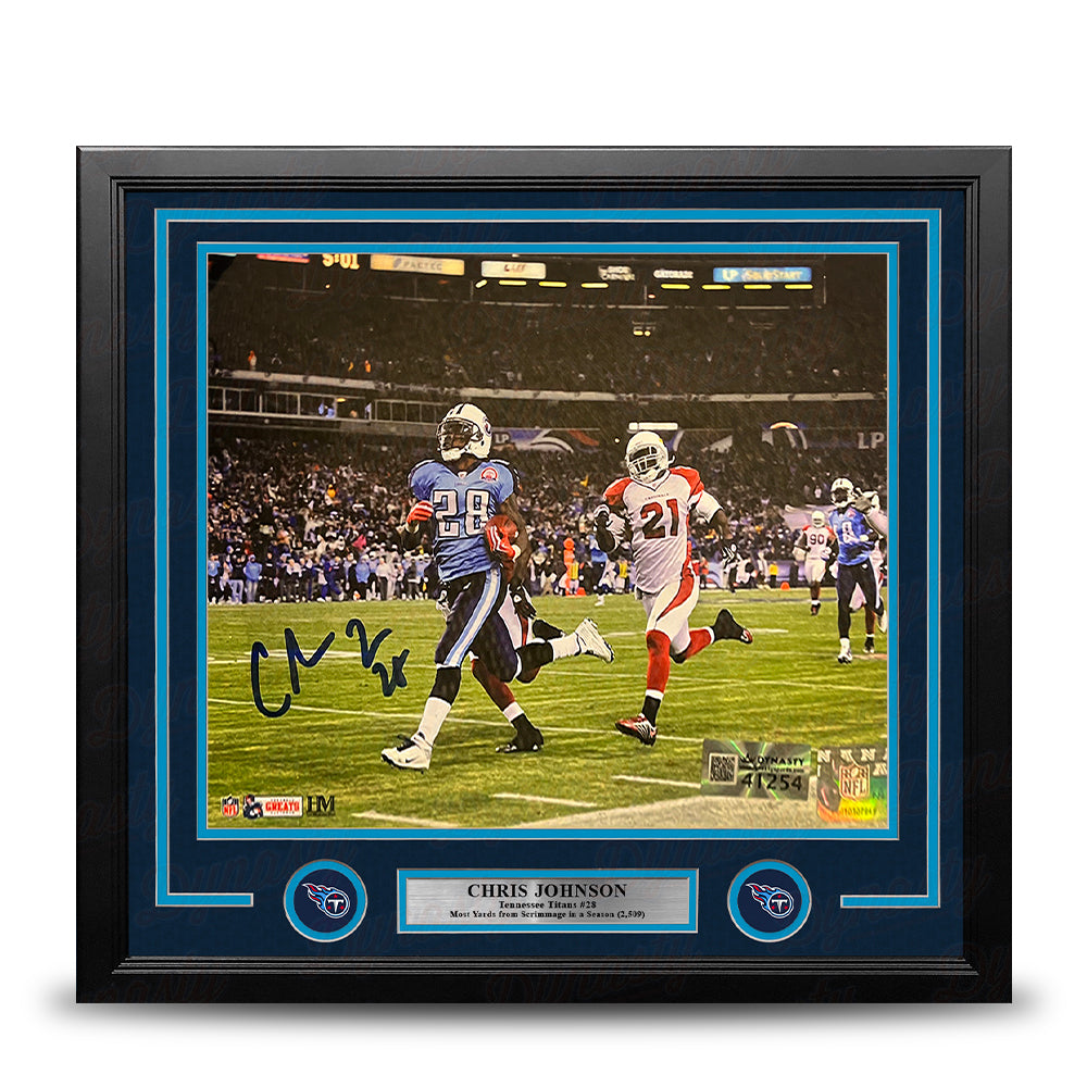 Chris Johnson Sideline Run Tennessee Titans Autographed 11" x 14" Framed Football Photo
