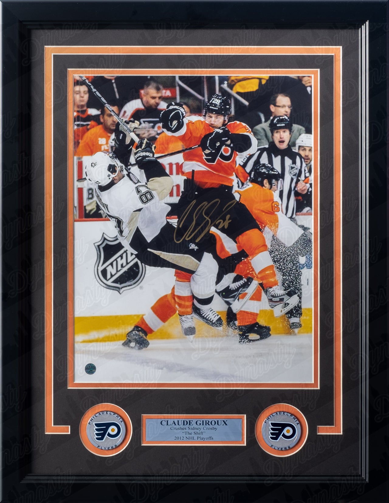 Claude Giroux Hits Sidney Crosby Philadelphia Flyers Autographed 11" x 14" Framed Hockey Photo