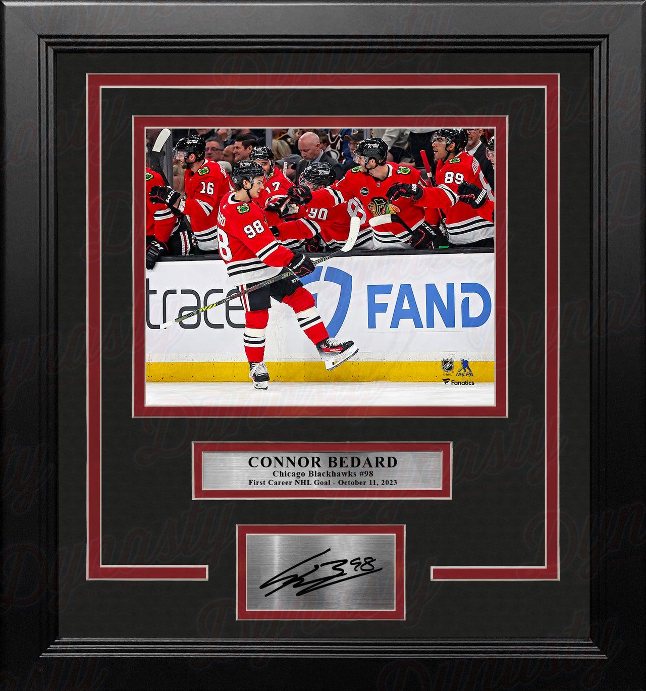 Connor Bedard First NHL Goal Chicago Blackhawks 8" x 10" Framed Hockey Photo with Engraved Autograph