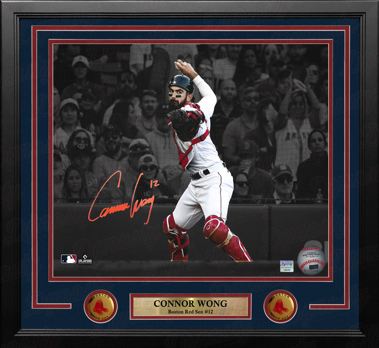 Connor Wong Throwing Action Boston Red Sox Autographed 16x20 Framed Spotlight Photo - Red Signature