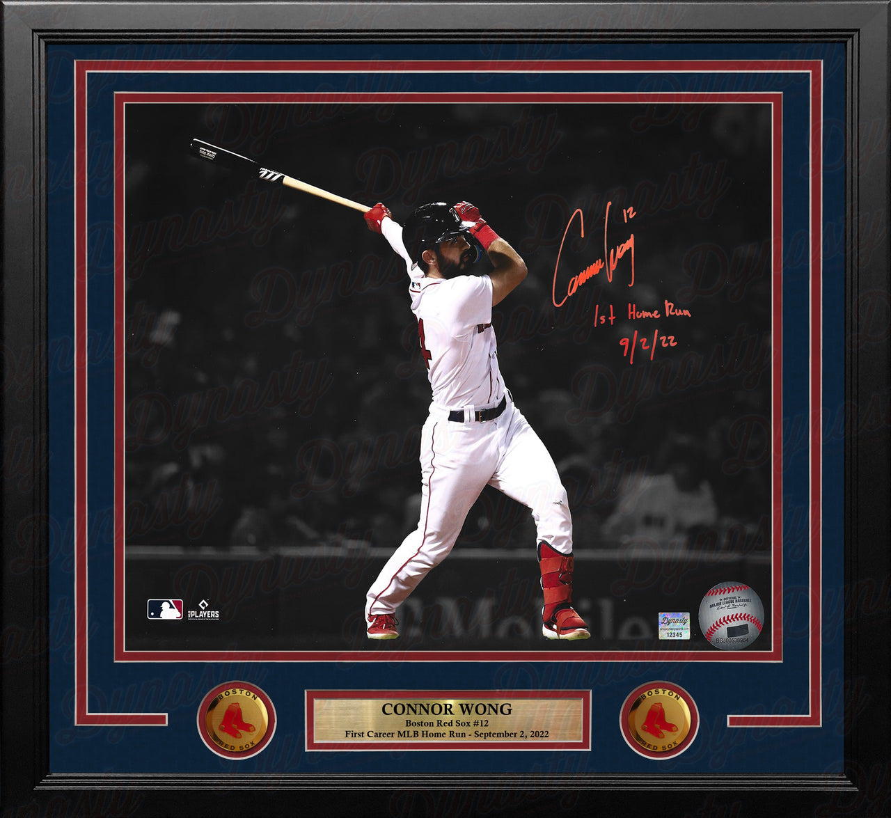 Connor Wong Boston Red Sox Autographed 16x20 Framed Photo Inscr. 1st Home Run with Date - Red