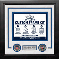 Chicago Cubs Custom MLB Baseball Picture Frame Kit with White Matting, Blue Trim, a Silver Nameplate, and Cubs medallions