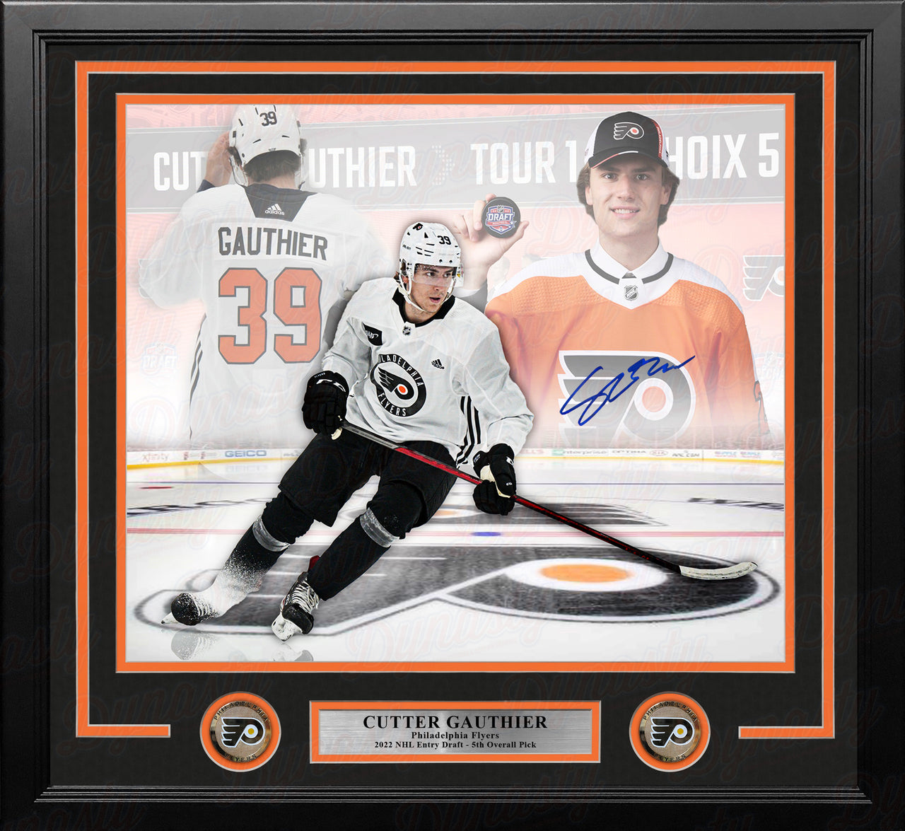 Cutter Gauthier Philadelphia Flyers Autographed 11" x 14" Framed Draft Hockey Collage Photo - Dynasty Sports & Framing 