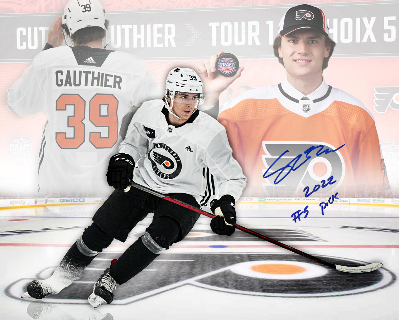 Cutter Gauthier Philadelphia Flyers Autographed 11x14 Draft Hockey Collage Photo Inscribed #5 Pick - Dynasty Sports & Framing 