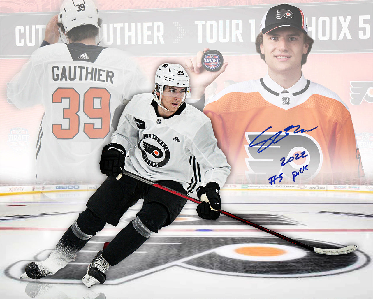 Cutter Gauthier Philadelphia Flyers Autographed 16x20 Draft Hockey Collage Photo Inscribed #5 Pick - Dynasty Sports & Framing 
