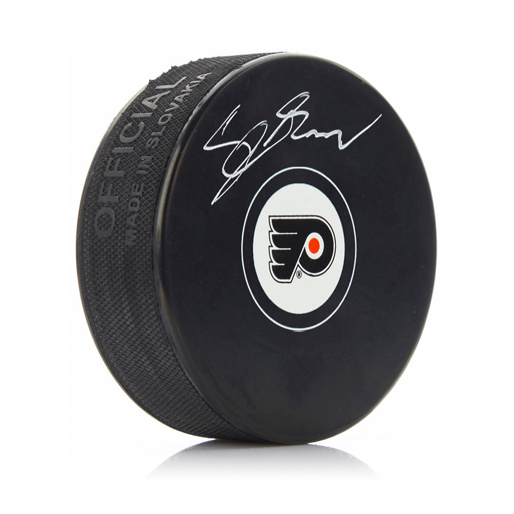 Cutter Gauthier Philadelphia Flyers Autographed NHL Hockey Logo Puck