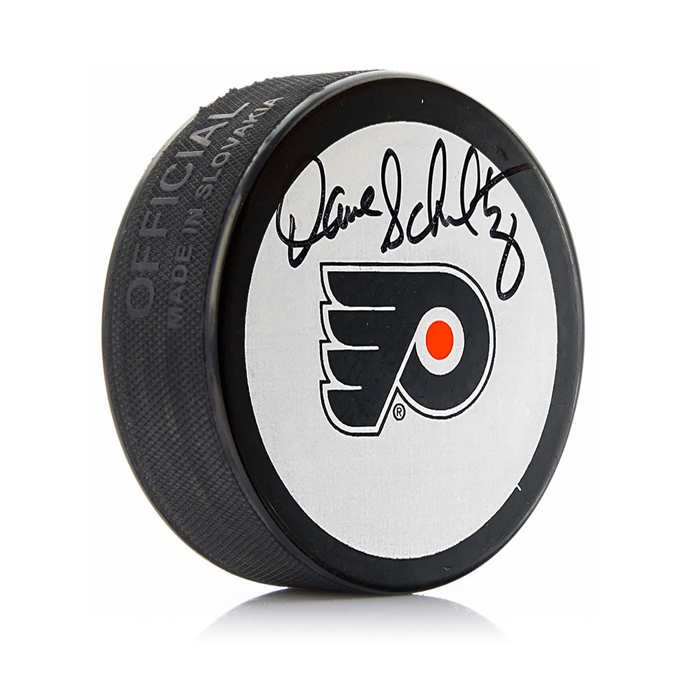 Dave 'The Hammer' Schultz Philadelphia Flyers Autographed White Hockey Logo Puck