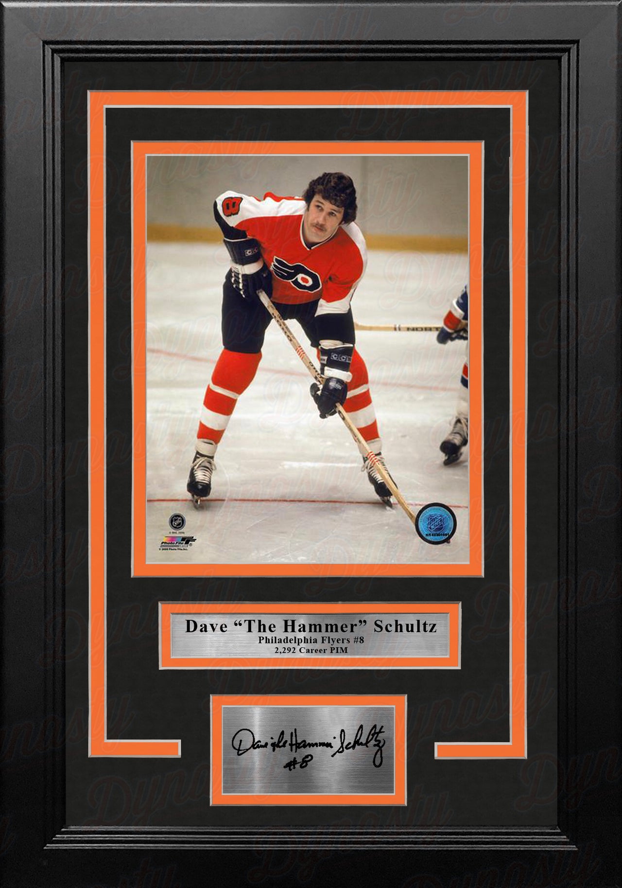 Dave Schultz in Action Philadelphia Flyers 8" x 10" Framed Hockey Photo with Engraved Autograph