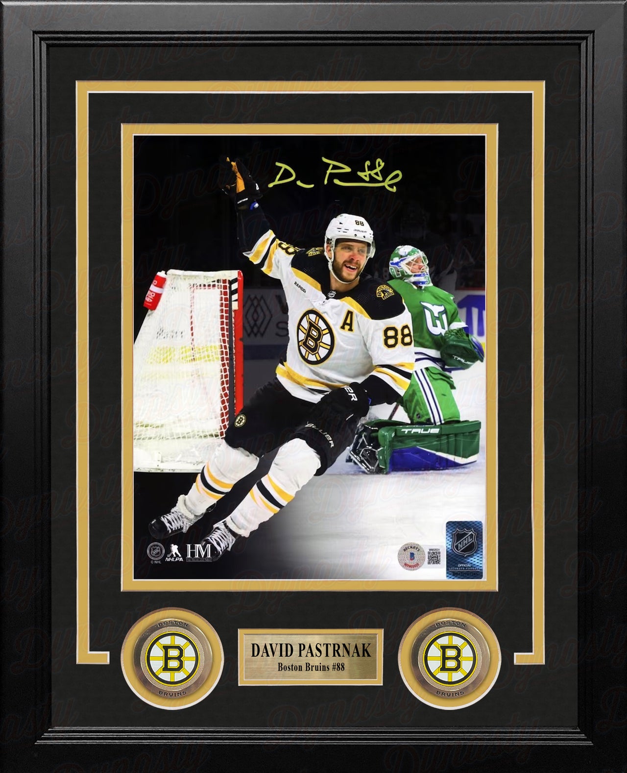 David Pastrnak 50th Goal Celebration Boston Bruins Autographed 8" x 10" Framed Hockey Photo