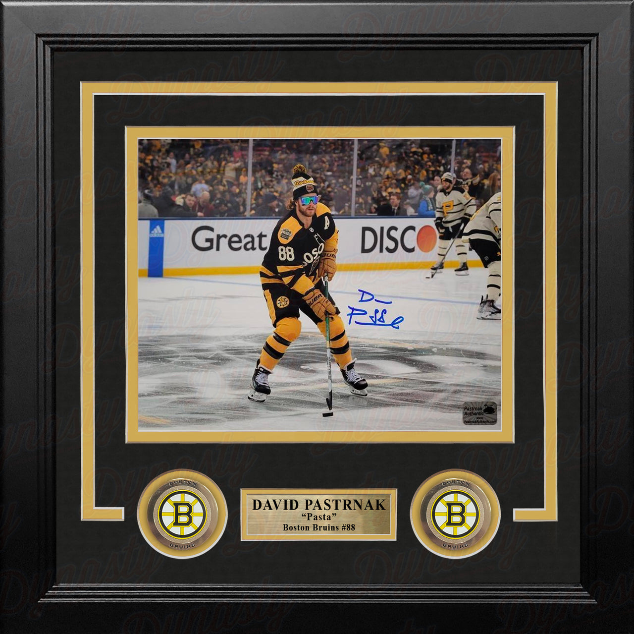 David Pastrnak Winter Classic Warm-Up Autographed Boston Bruins 8" x 10" Framed Hockey Photo
