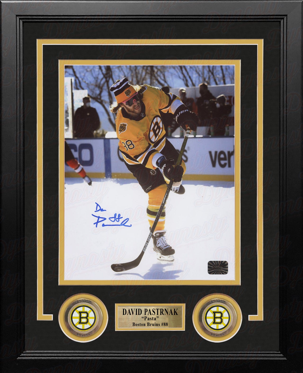 David Pastrnak Lake Tahoe Warm-Up Autographed Boston Bruins 8" x 10" Framed Hockey Photo